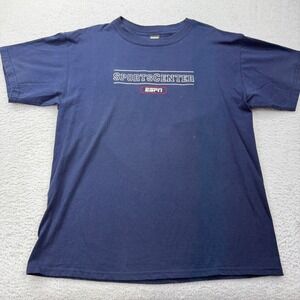 Vintage 90s ESPN Sportscenter T Shirt Navy Blue Graphic Tee Men's L USA Made